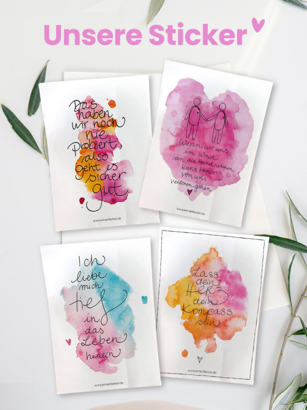 Farbenfrohe Sticker der Lieblings-Aquarell-Kunstdrucke bei Anna in Farben